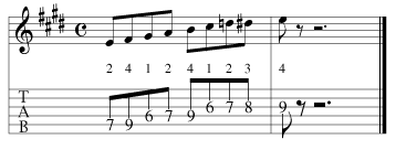 Here is the E Bebop scale